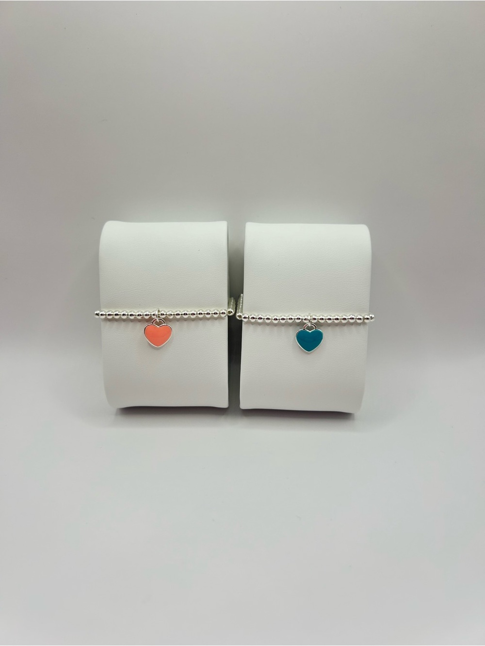 Sterling Silver Heart Charm Beaded Bracelet - Teal